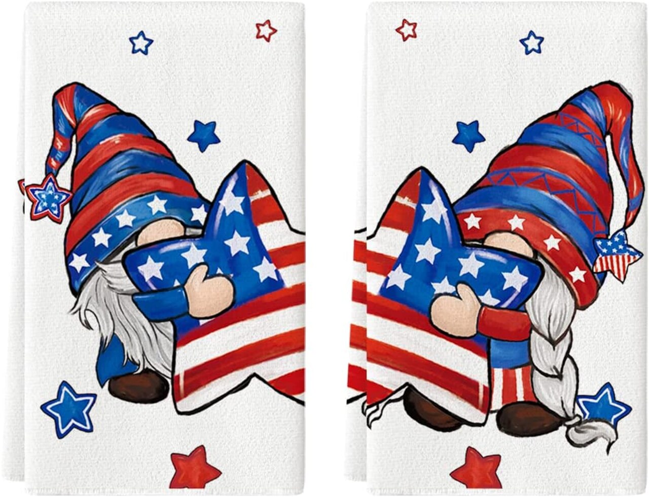 American Flag Stars Gnome 4th of July Kitchen Towels Dish Towels, 18x26 Inch Patriotic Memorial Day Decoration Hand Towels Set of 2